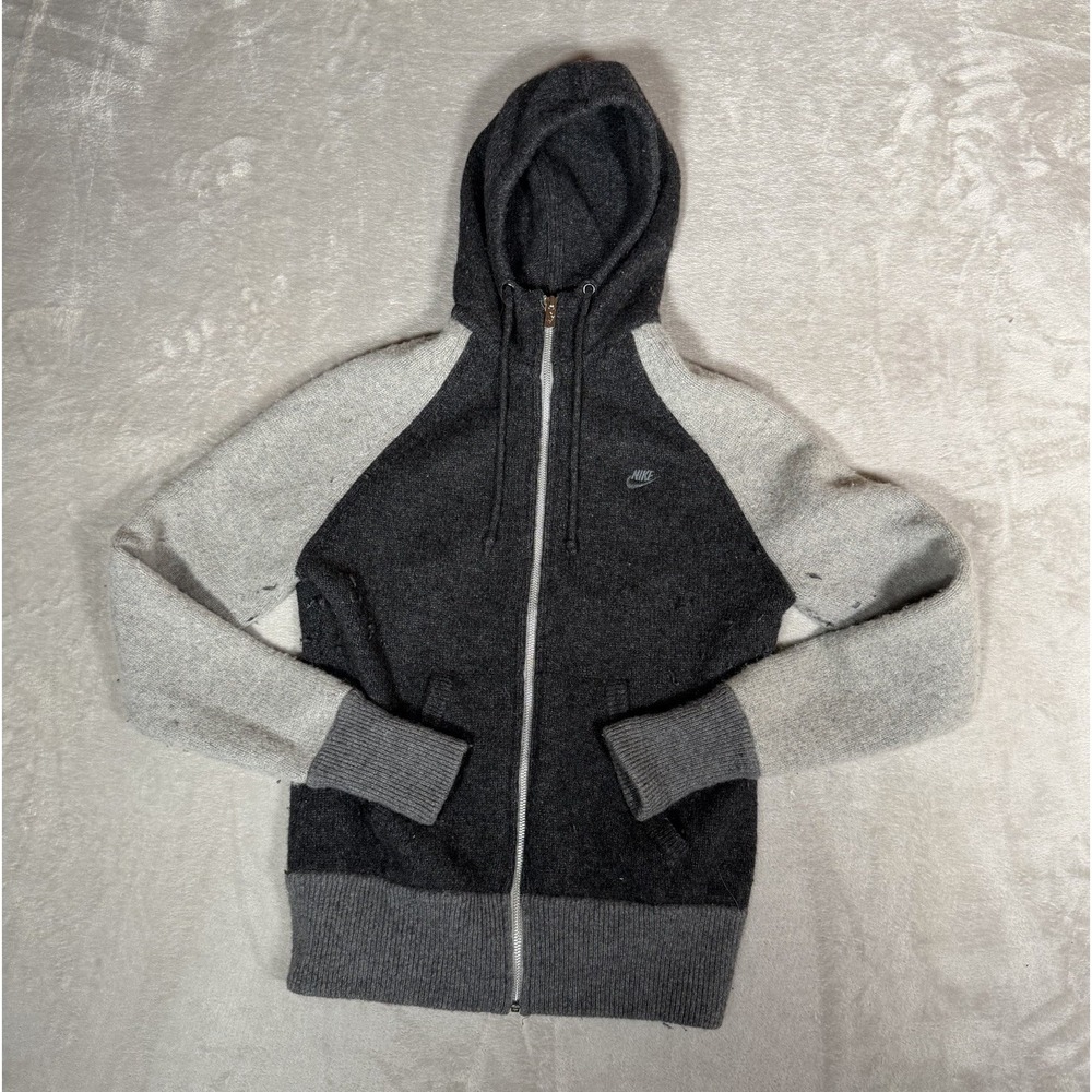 Nike Sportswear Men's L Gray Black Colorblock Wool Nylon Full Zip Hoodie Pockets
